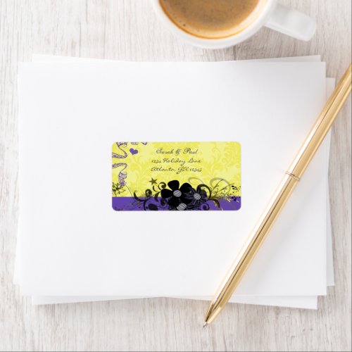 Lemon Yellow  Purple  Flower Swirl Return Address Label