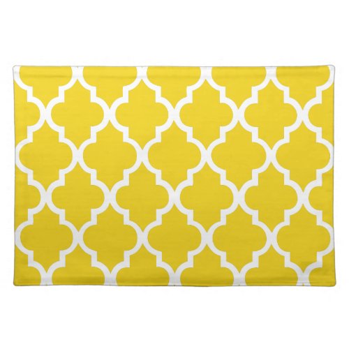 Lemon Yellow Quatrefoil Tiles Pattern Cloth Placemat