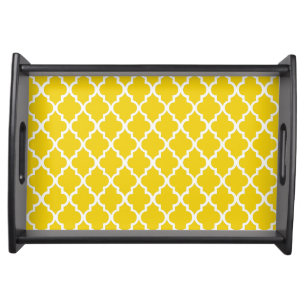 Lemon Yellow Quatrefoil Tiles Pattern Serving Tray