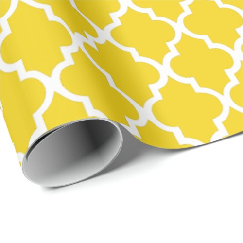 Lemon Yellow Quatrefoil Tiles Pattern Wrapping Paper