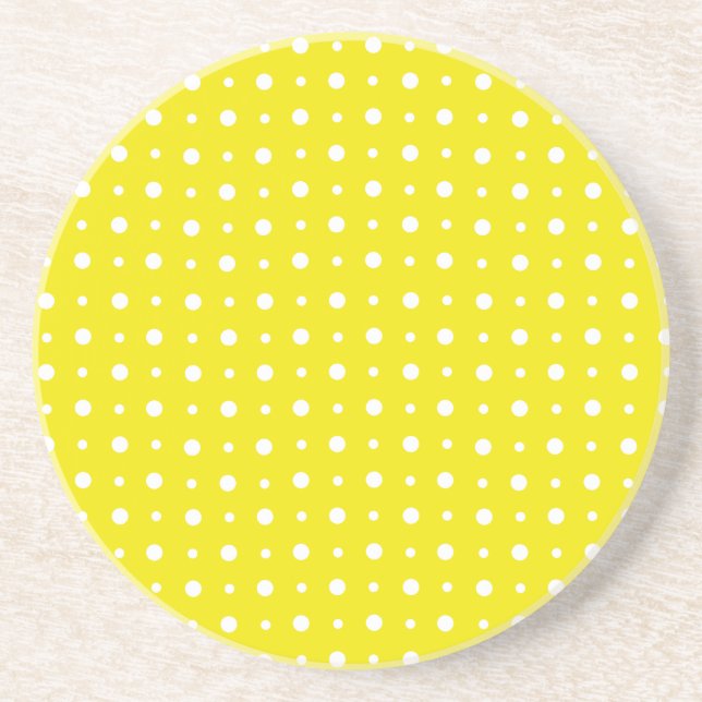 Lemon Yellow Sandstone Coaster, White Polka Dots Coaster (Front)
