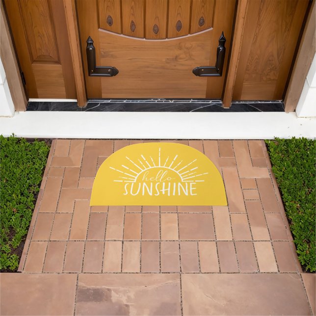 Lemon Yellow Simple Modern Hello Sunshine       Doormat (Outdoor)