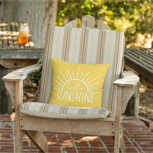 Lemon Yellow Simple Modern Hello Sunshine    Outdoor Pillow