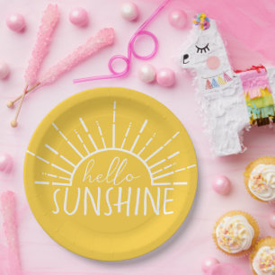 Lemon Yellow Simple Modern Hello Sunshine Paper Plates