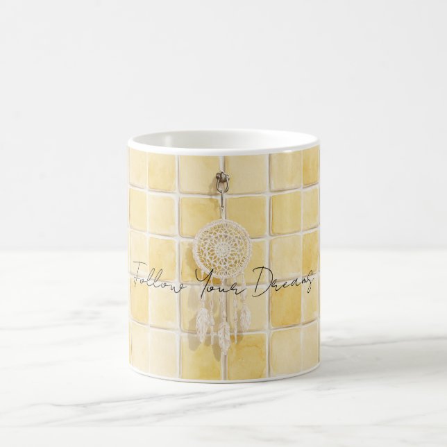 Lemon Yellow Squares Cream Dream Catcher Coffee Mug (Center)