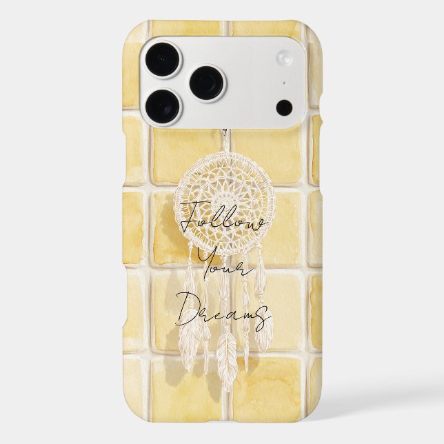Lemon Yellow Squares Cream Dream Catcher iPhone Case (Back)