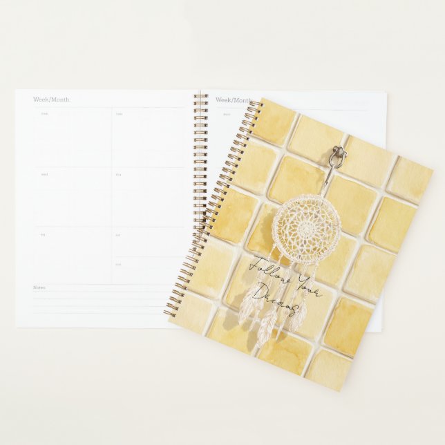 Lemon Yellow Squares Cream Dream Catcher   Planner (Display)