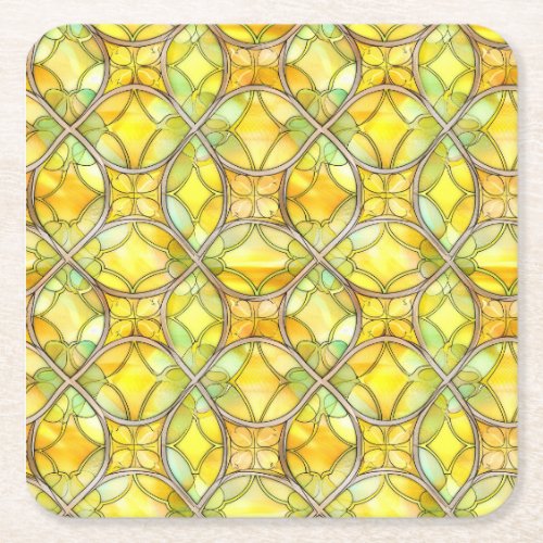 Lemon Yellow Stain Glass Sunny Square Paper Coaster