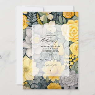 Lemon Yellow, Stormy Gray and Light Gray Wedding Invitation