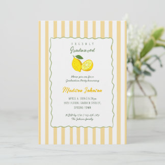 Lemon Yellow Stripe Chic Graduation Party Invitation