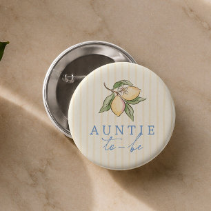 Lemon Yellow Stripes Baby Shower Auntie To Be Button