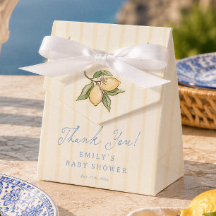 Lemon Yellow Stripes Baby Shower Thank You Favor Boxes