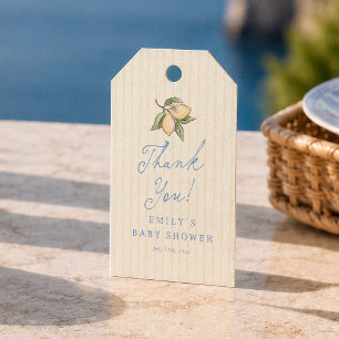 Lemon Yellow Stripes Baby Shower Thank You Gift Tags