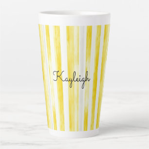 Lemon Yellow Stripes Latte Mug
