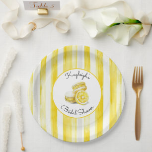 Lemon Yellow Stripes Macarons Bridal Shower  Paper Plates