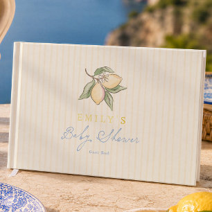 Lemon Yellow Stripes Summer Baby Shower Foil Guest Book