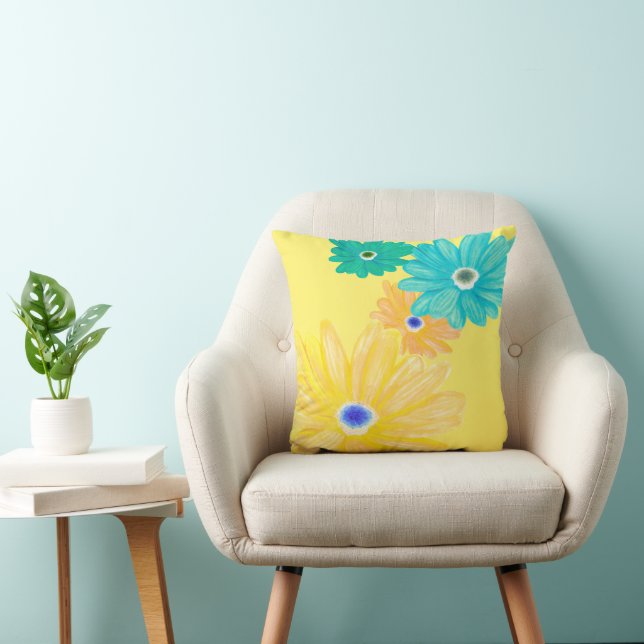 Lemon Yellow Summer Floral Throw Pillow (Chair)