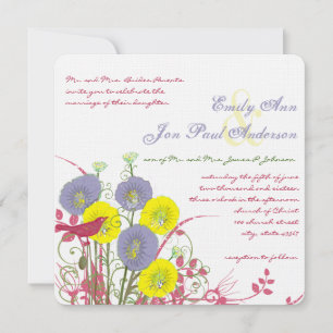 Lemon Yellow Violet Deep Pink Wild Flower Wedding Invitation