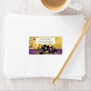 Lemon Yellow & Violet Flower Swirl Return Address Label