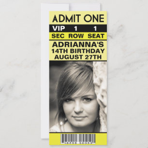 Lemon Yellow VIP Photo Ticket Birthday Party Invitation