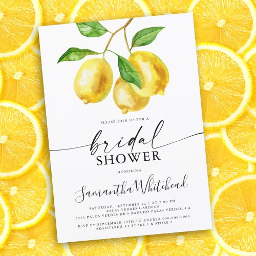 Lemon Yellow Watercolor Bridal Shower Invitation