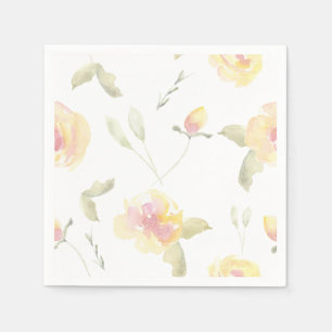 Lemon Yellow Watercolor Flowers Paper Napkins