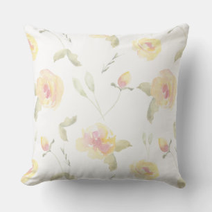 Lemon Yellow Watercolor Flowers Throw Pillow