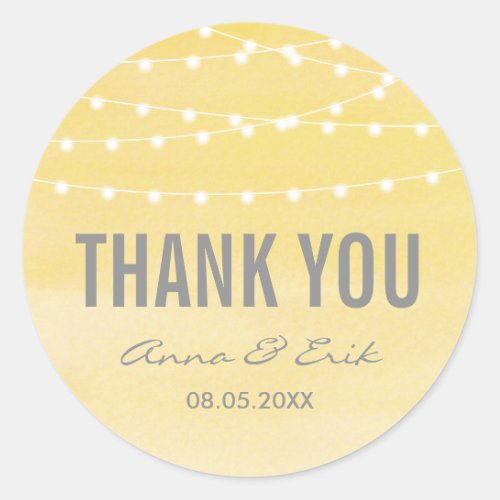 Lemon Yellow Watercolor String Lights Classic Round Sticker