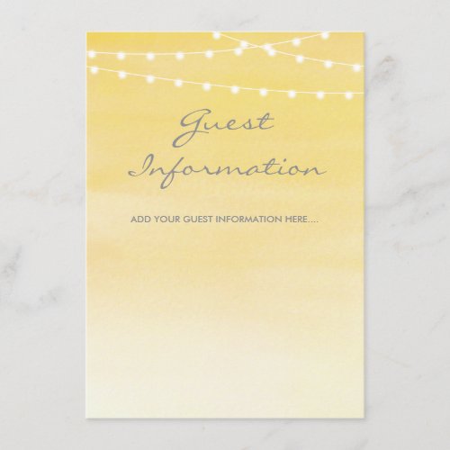 Lemon Yellow Watercolor String Lights Enclosure Card