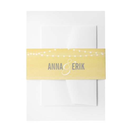 Lemon Yellow Watercolor String Lights Invitation Belly Band