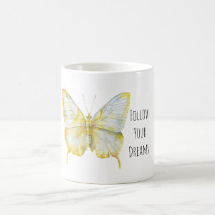 Lemon Yellow White Butterfly Dreams Coffee Mug