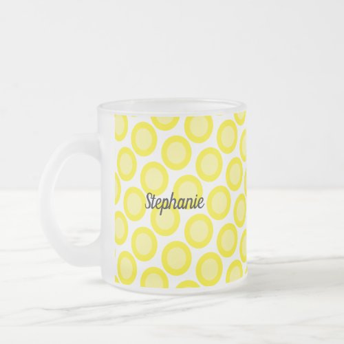 Lemon Yellow White Custom Name Color Gift Favor Frosted Glass Coffee Mug