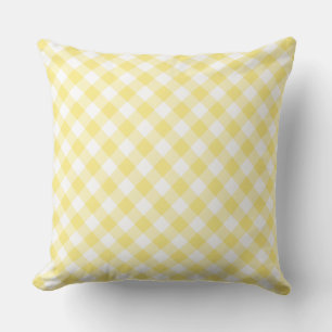 Lemon Yellow White Diagonal Check Gingham Pattern Throw Pillow