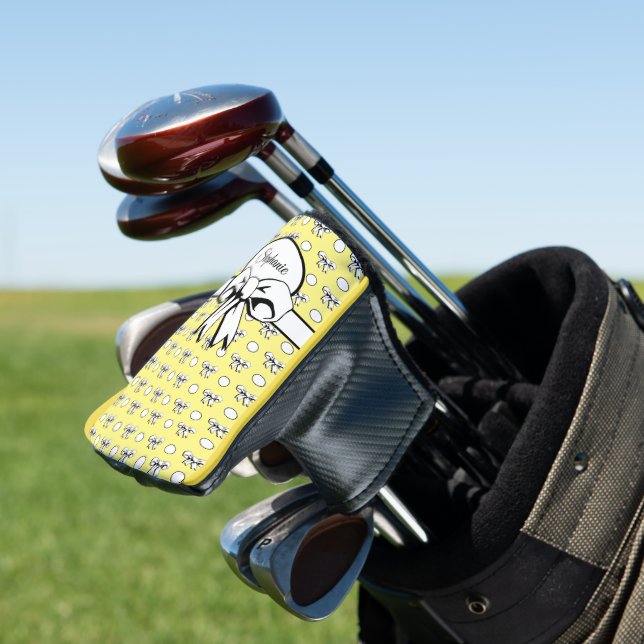 Lemon Yellow White Polka Dots Bows Personalized Golf Head Cover (In Situ)