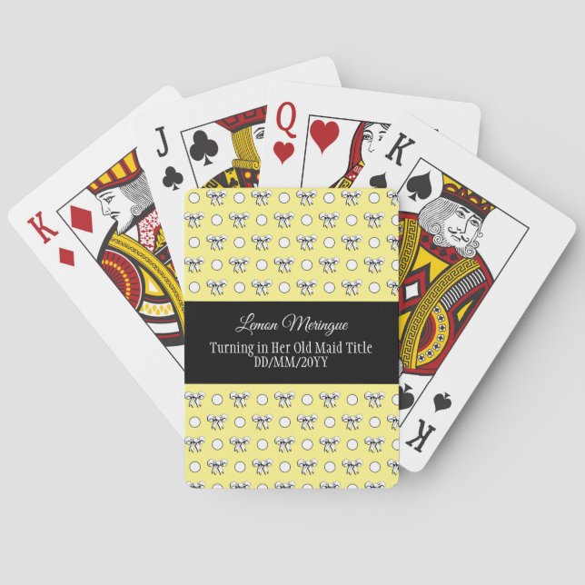 Lemon Yellow White Polka Dots Bows Personalized Poker Cards (Back)