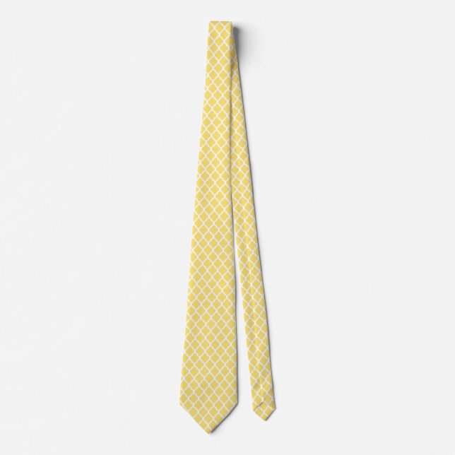 Lemon Yellow White Quatrefoil Pattern Ties For Men (Front)