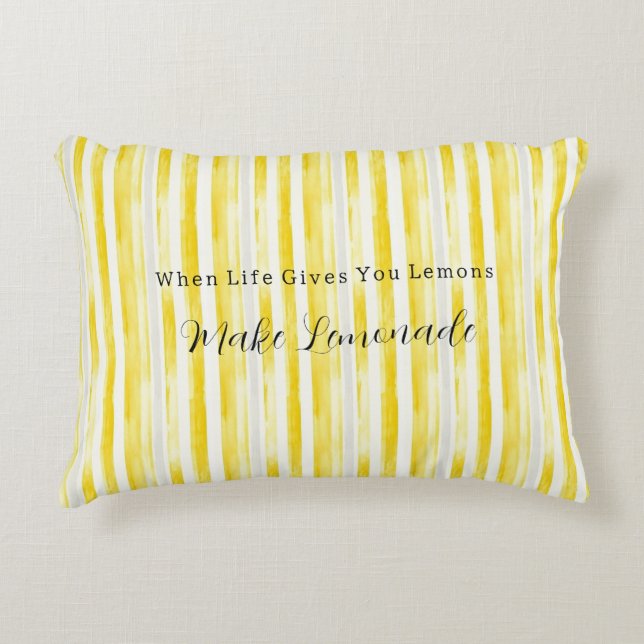 Lemon Yellow White Stripes Accent Pillow (Front)