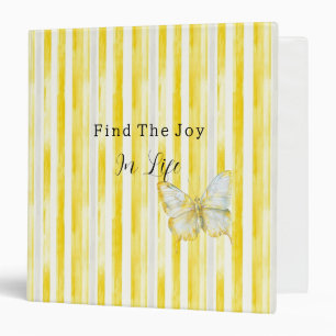 Lemon Yellow White Stripes Butterfly Find Joy 3 Ring Binder