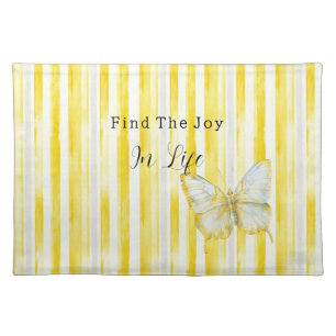 Lemon Yellow White Stripes Butterfly Find Joy Cloth Placemat