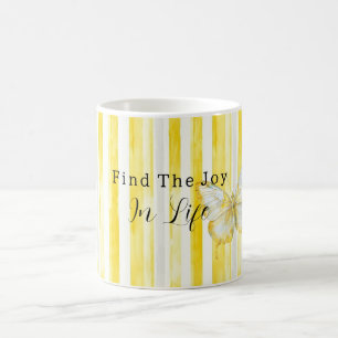 Lemon Yellow White Stripes Butterfly Find Joy Coffee Mug
