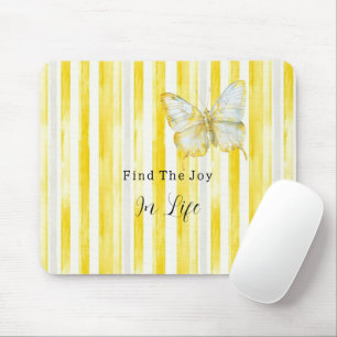 Lemon Yellow White Stripes Butterfly Find Joy Mouse Pad