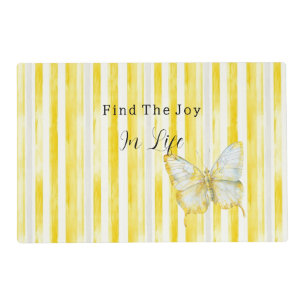 Lemon Yellow White Stripes Butterfly Find Joy Placemat