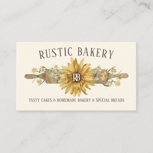 Lemon Yellow Wood Rolling Pin Sunflower Bakery Business Card