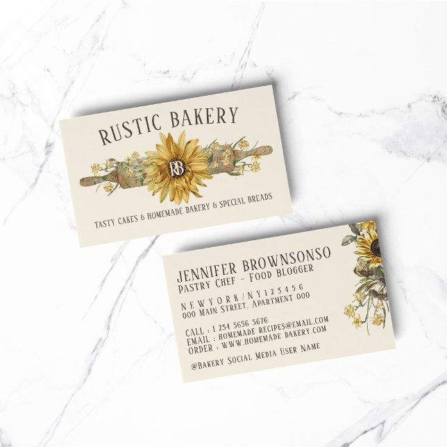 Lemon Yellow Wood Rolling Pin Sunflower Bakery Business Card (Lemon Yellow Wood Rolling Pin Sunflower Bakery Business Card)