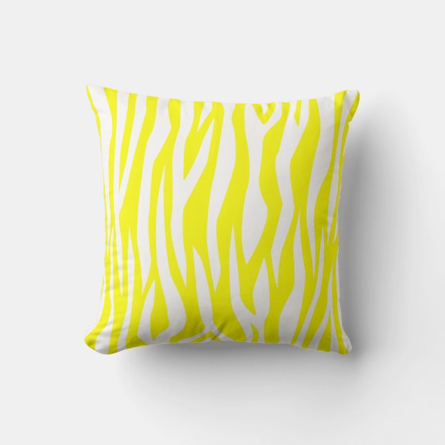 Lemon Yellow Zebra Print Throw Pillow (Front)