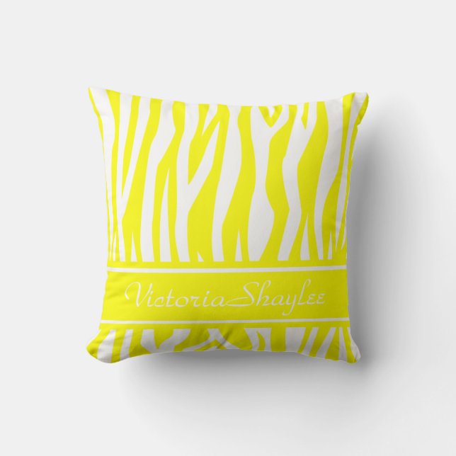 Lemon Yellow Zebra Print with custom text Throw Pillow (Front)