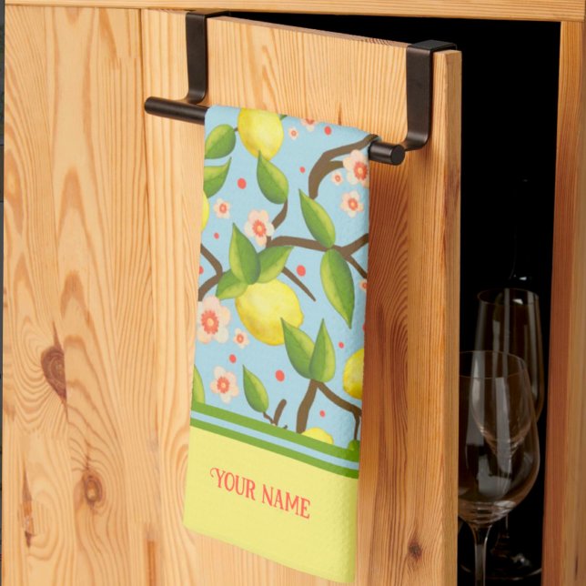 Lemon Your Name Yellow Fun Floral Pretty Kitchen Towel (Creator Uploaded)