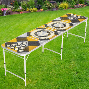 Lemon Zest Plaid Family Monogram & Name Beer Pong Table
