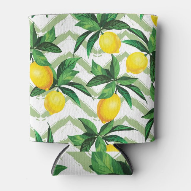 Lemon zigzag: vintage hand-drawn pattern. can cooler (Front)