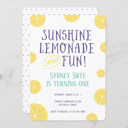 Lemonade and sunshine summer birthday invitation